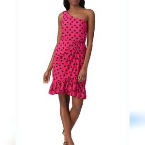 Derek Lam 10 Crosby Taula Pink Polka Dot One-Shoulder Dress Size 8 Pin-Up Whimsy